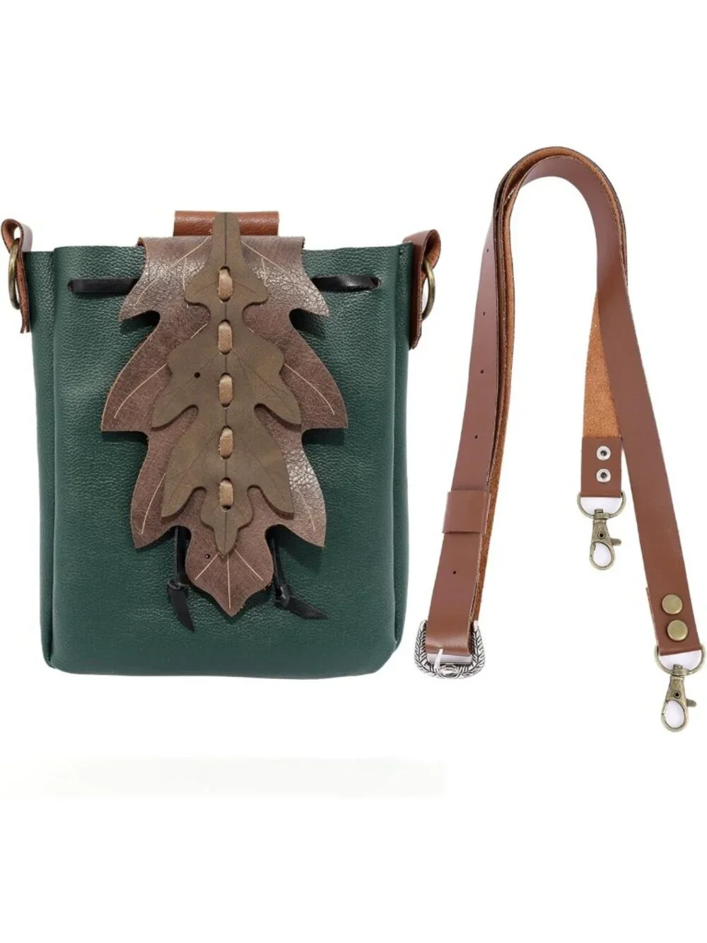 Medieval Faux Leather Drawstring Shoulder Bag & Belt Pouch for Cosplay